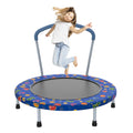 Blue 36-inch mini trampoline for kids with handle — front view
