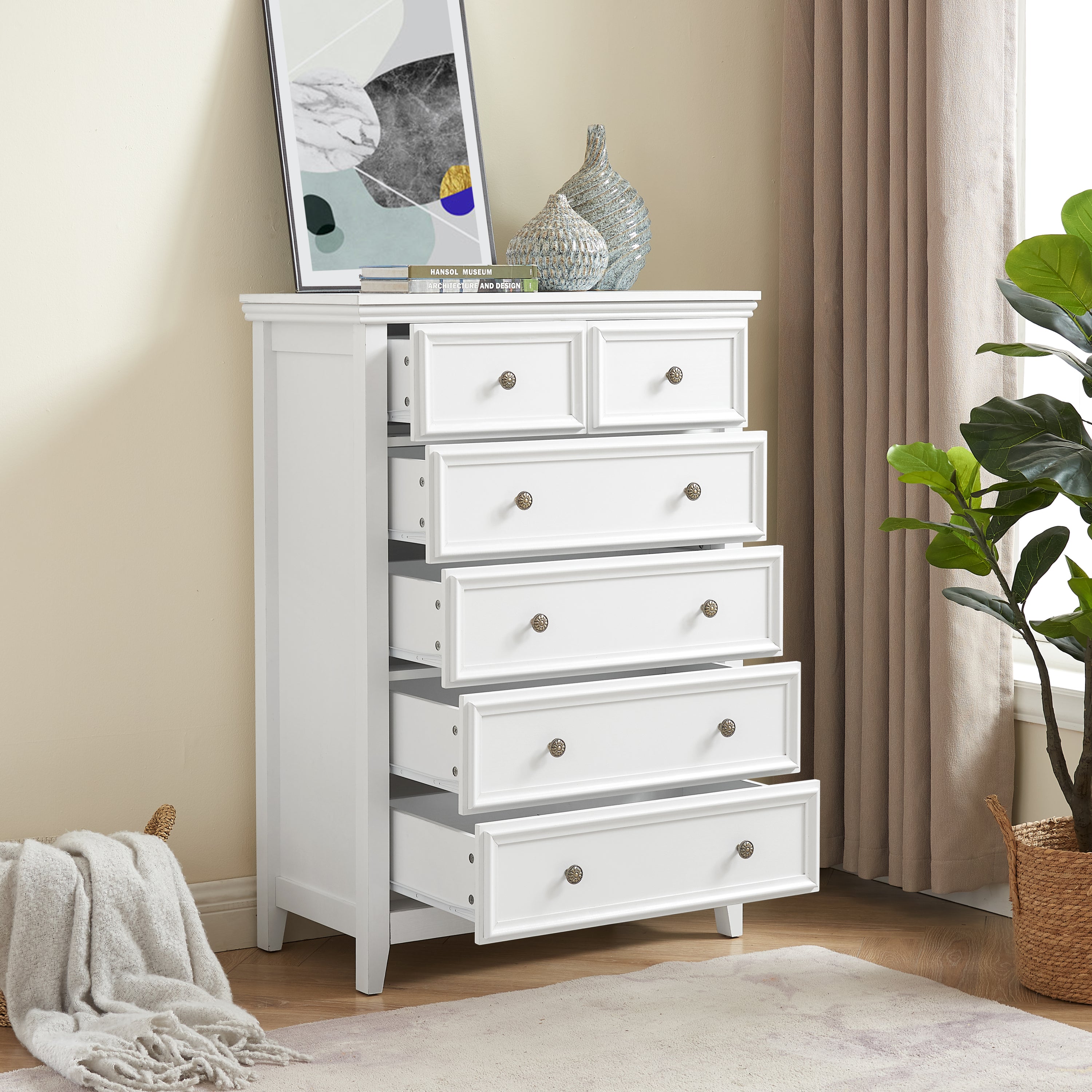 White chest of drawers anti-tipping safety device detail