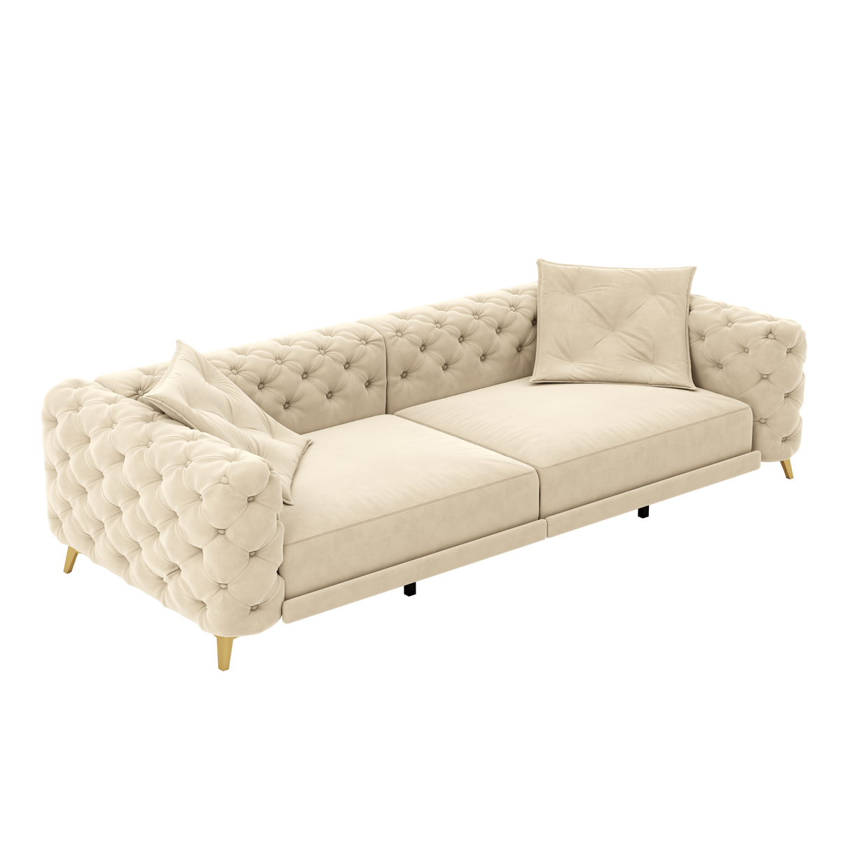 97.7' 3-in-1 Convertible Sleeper Sofa,28.4' Deep Seat Pull Out Sofa Bed,Button Tufted Modern Sofa,4-Seater Couch with Movable Ottoman for Apartment,Office,Bedroom,Apricot