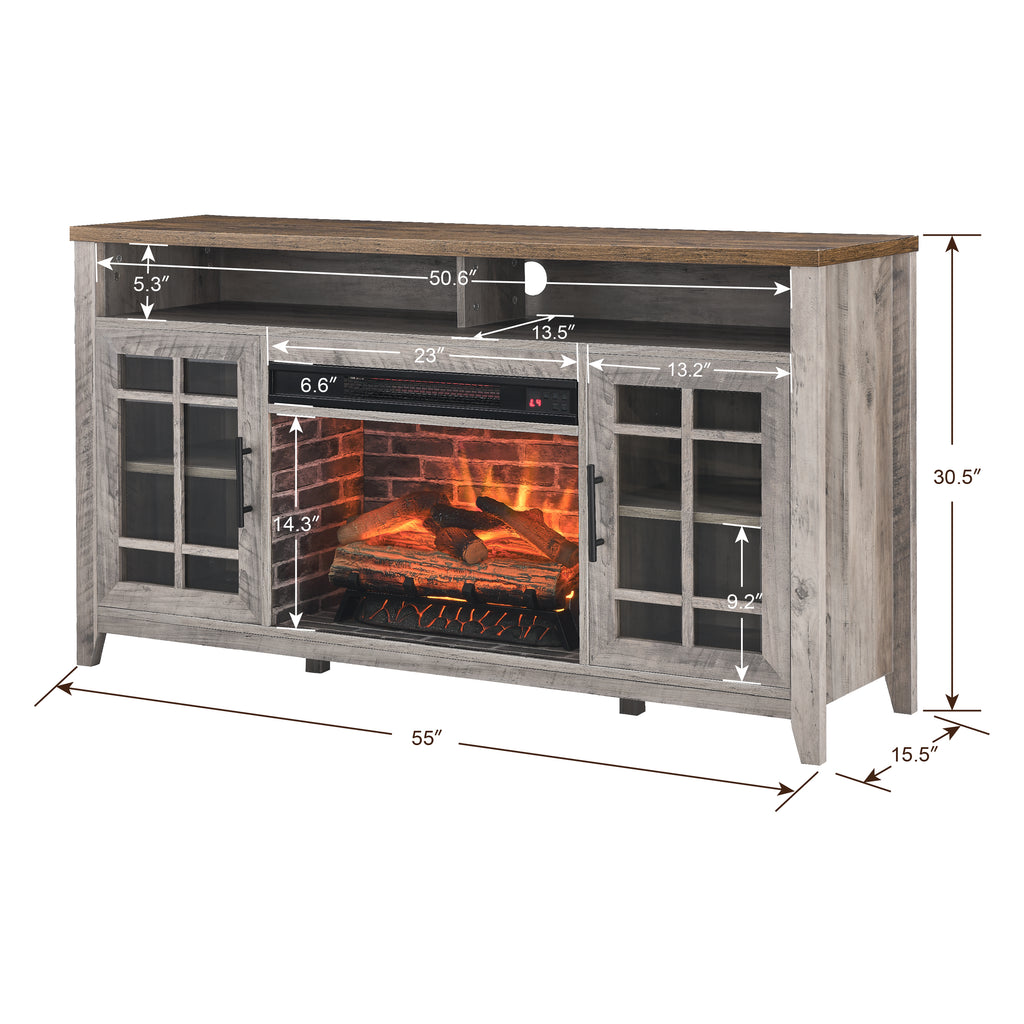 Modern gray wash TV stand with remote control detail