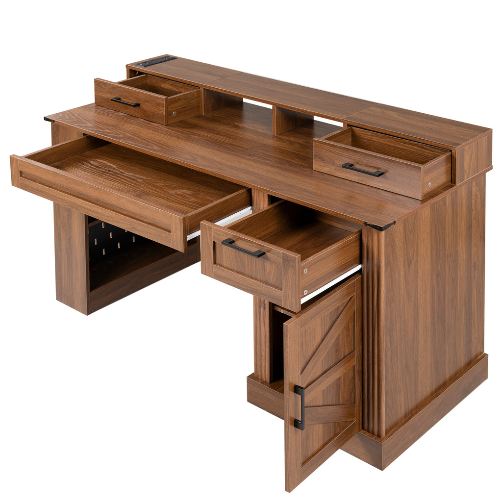 Dark walnut desk reinforced corner detail close-up
