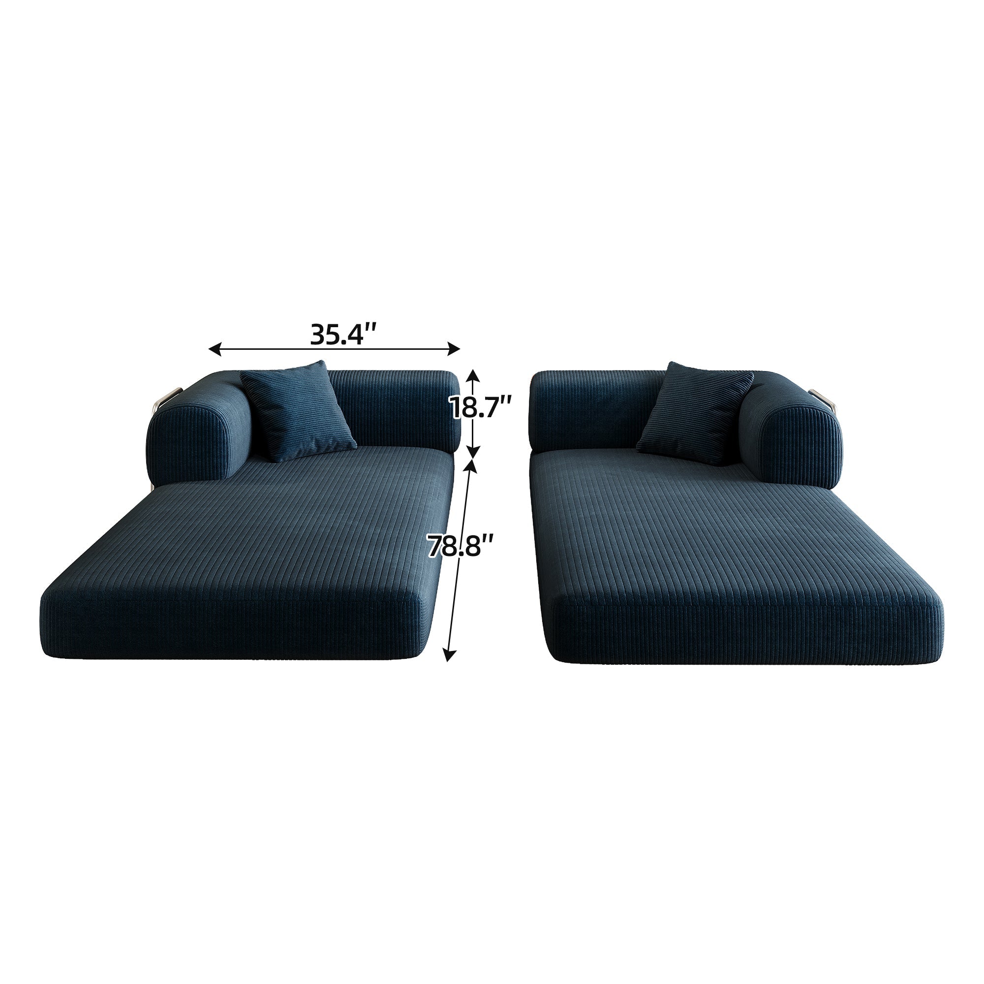 Corduroy Compression Convertible Floor Sofa Bed — Modular Loveseat, 78.8" Wide