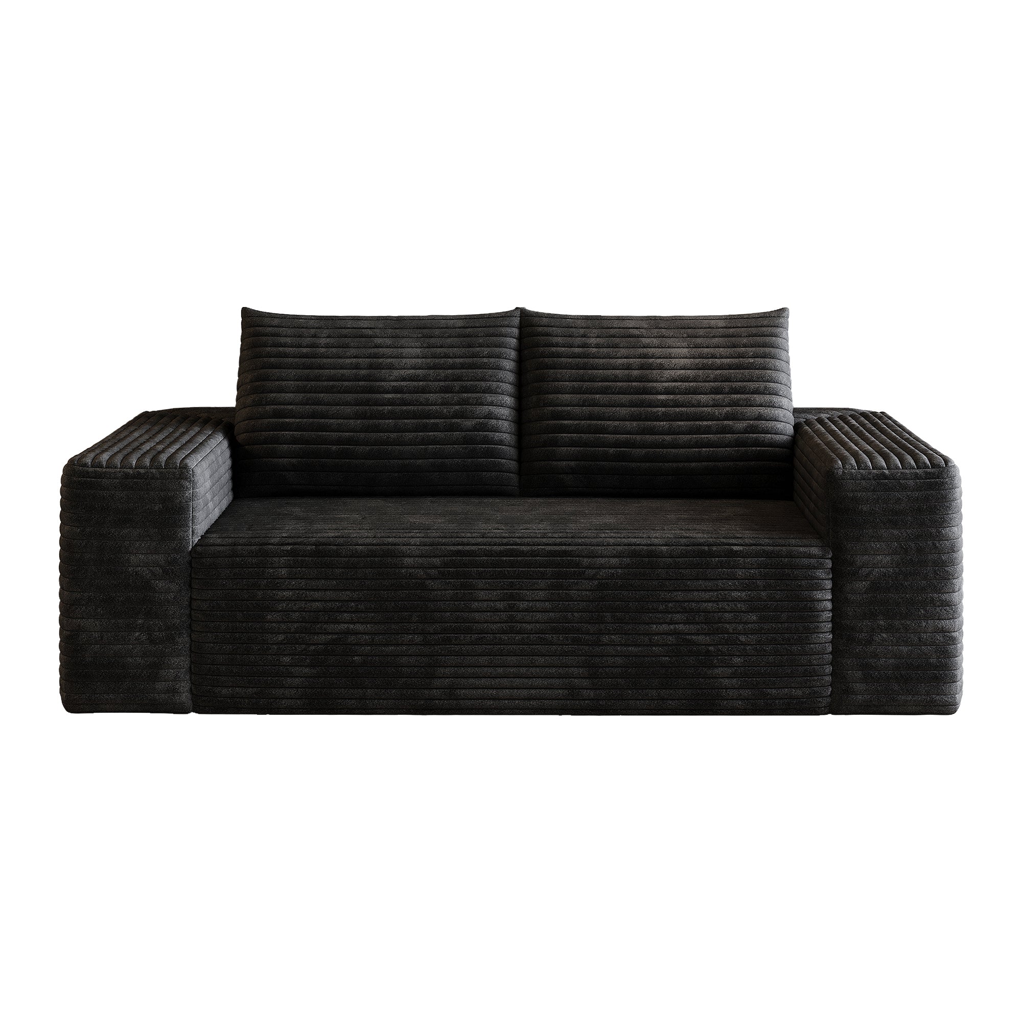 Black corduroy loveseat full view