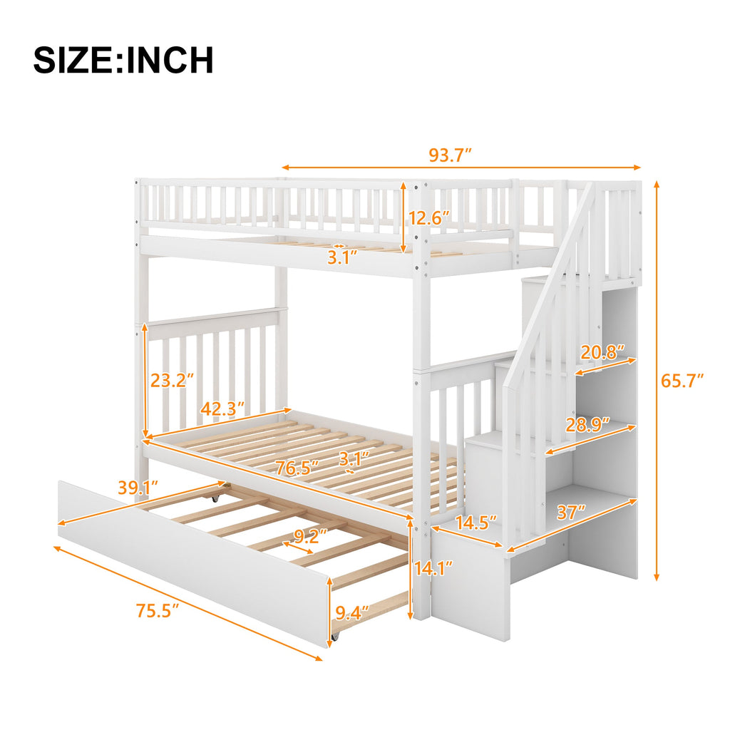 Twin-over-Twin Bunk Bed with Trundle & Storage Shelves