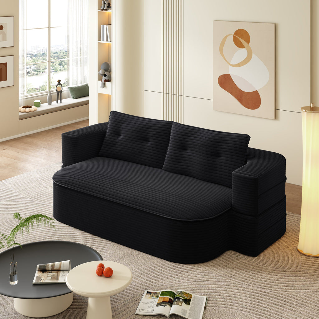 78.7' Modern 2-in-1 Foldable Sofa with Functional Blanket and 2 Soft Pillows,Comfortable Plush Corduroy Fabric Sofa,Convertible Sleeper Sofa Bed,Deep Seat Sofa Couch for Living Room,Bedroom,Baby Pink