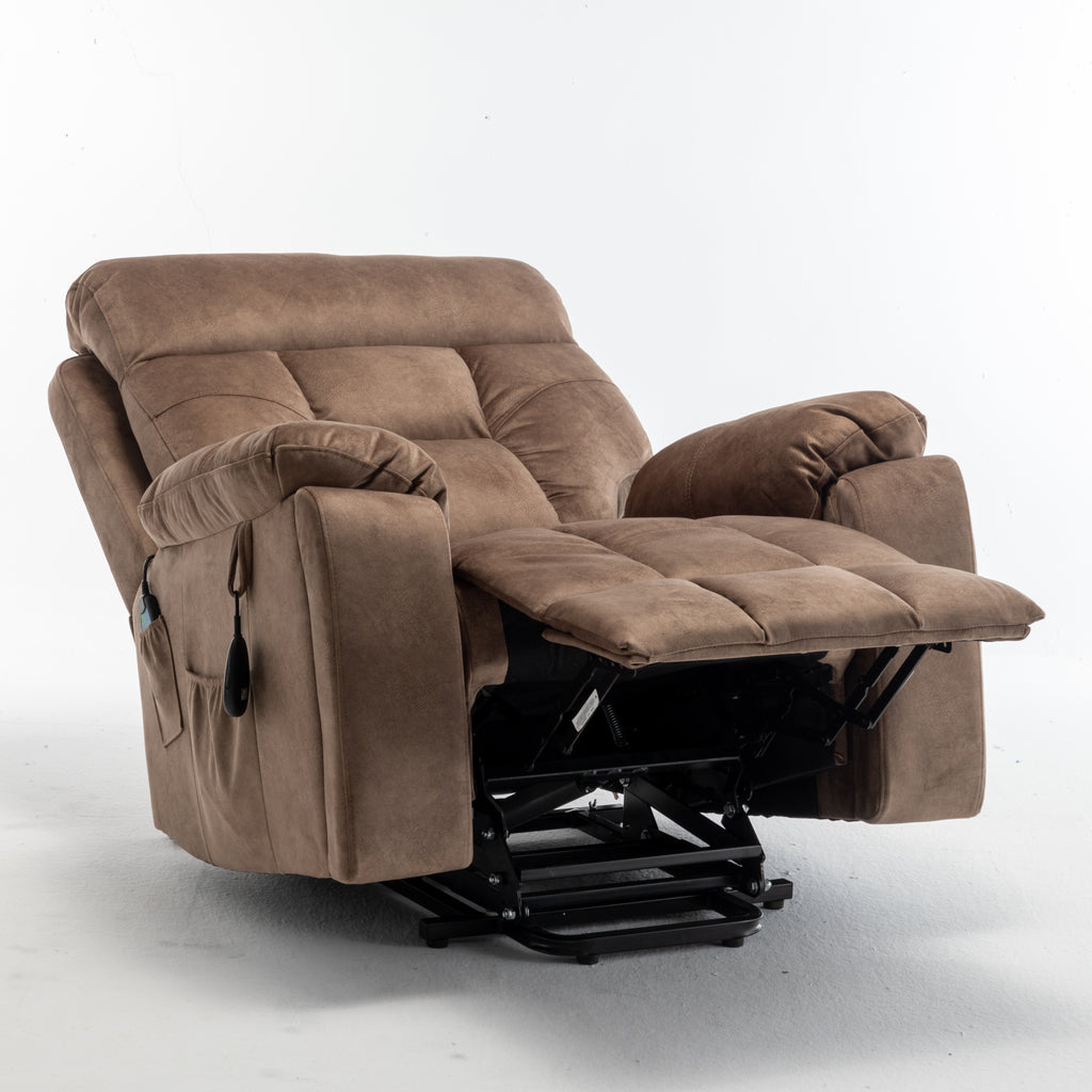 Velvet power lift recliner seat cushion close-up