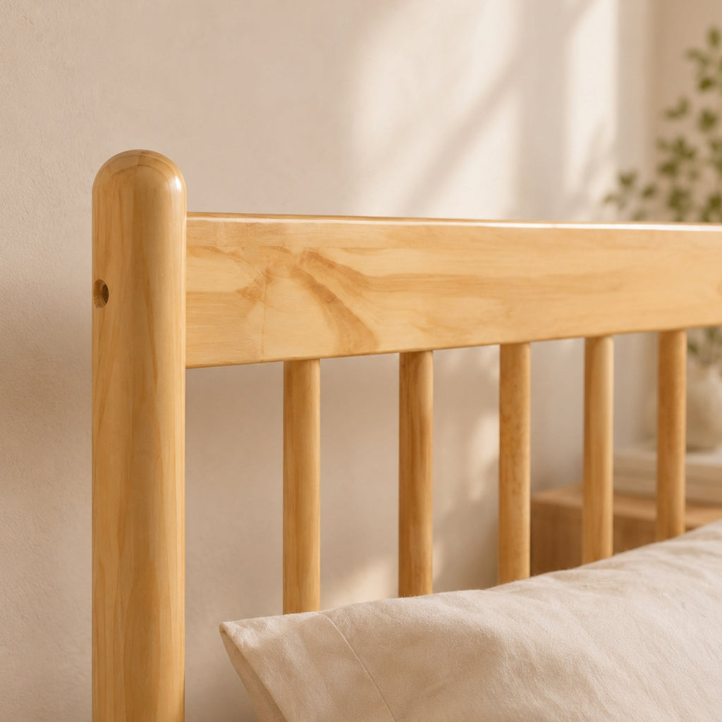 Traditional Style King Size Bed with Headboard and Footboard, Pinewood Bed with Strengthened Bed Frame,Walnut