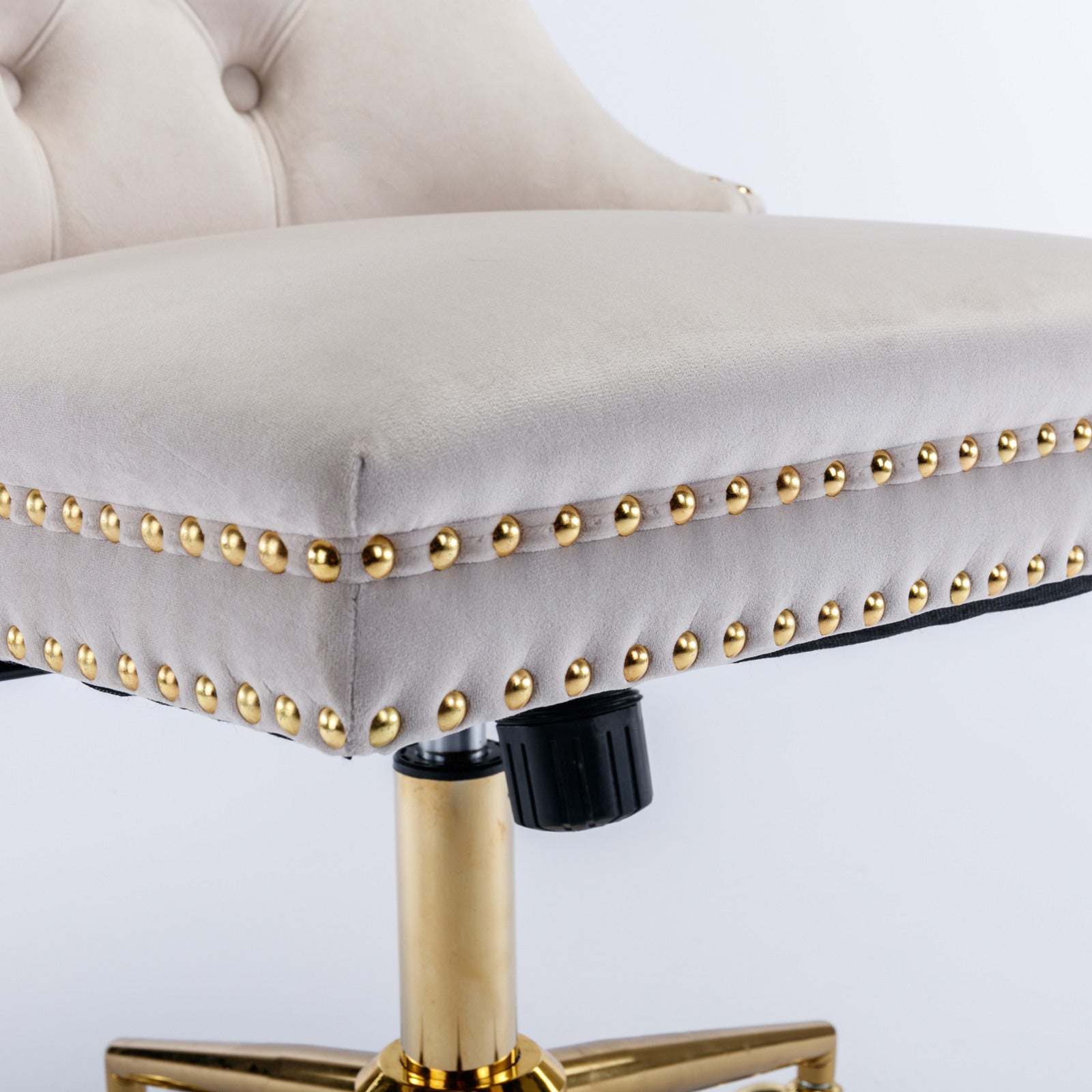 Velvet Office Chair — Button-Tufted with Gold Metal Base & Wheels