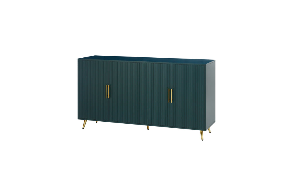 Navy blue wood TV cabinet side profile view