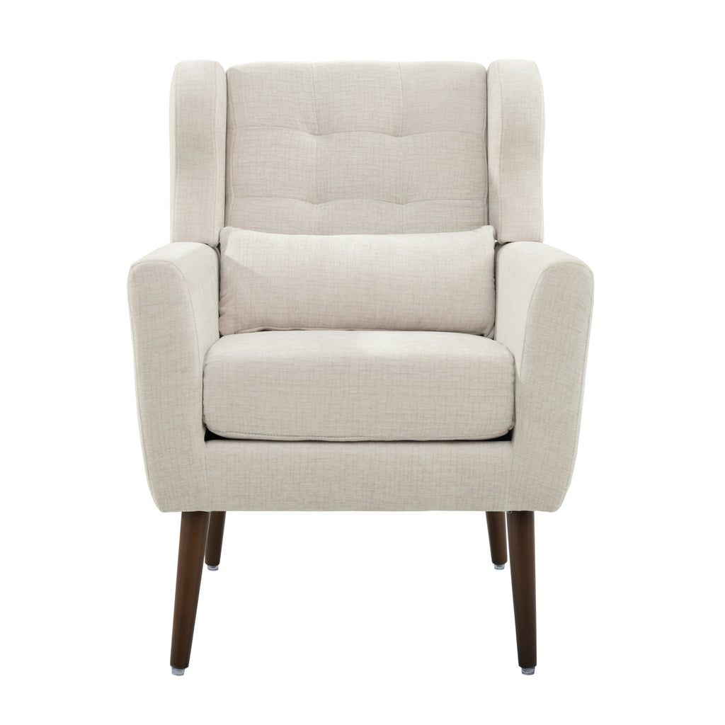 Beige mid-century armchair in bedroom setting