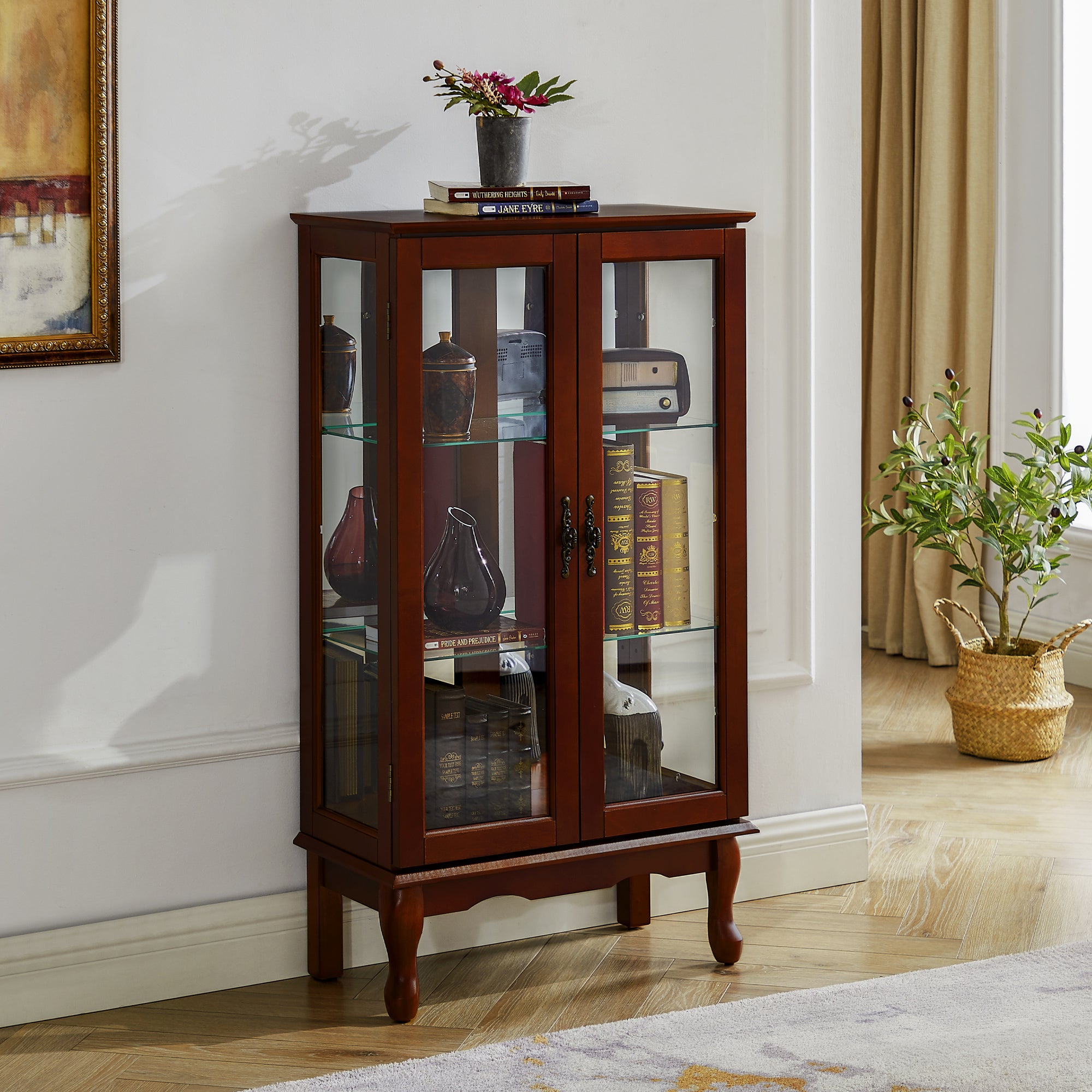 Cherry display cabinet glass doors magnetic closure detail