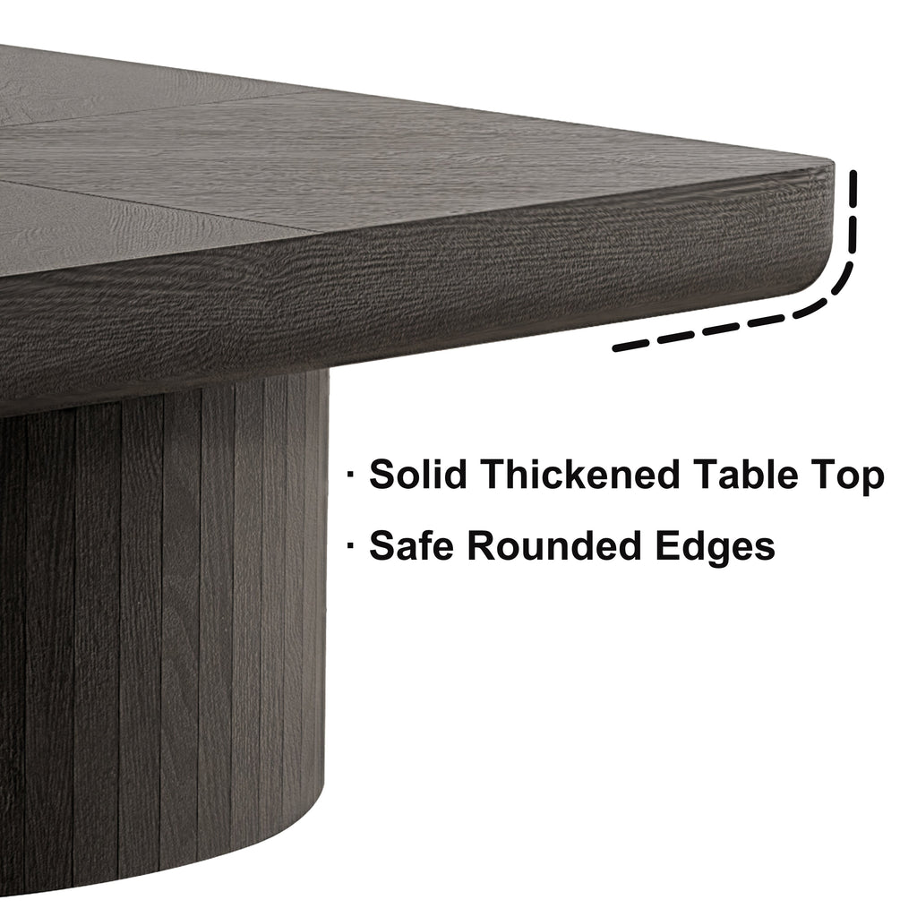 34.6'' Square Coffee Table for Living Room, Modern Wood Veneer Top with Parquet Pattern & Cylindrical Base, Thickened Tabletop, Easy Assembly, Natural Wood