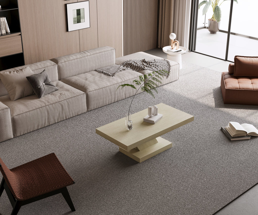 Spacious tabletop cross leg center table front angle