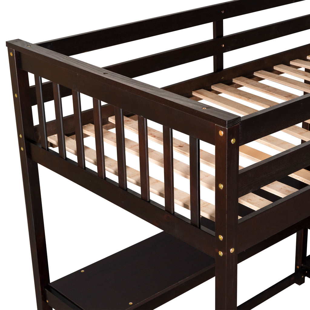 Loft bed guardrail and slat support system