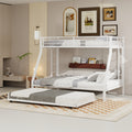 Metal Triple Bunk Bed Twin-XL Over Queen with Pull-Out Twin Trundle – Durable White Steel Frame, Space-Saving Solution for Large Families & Guest Rooms