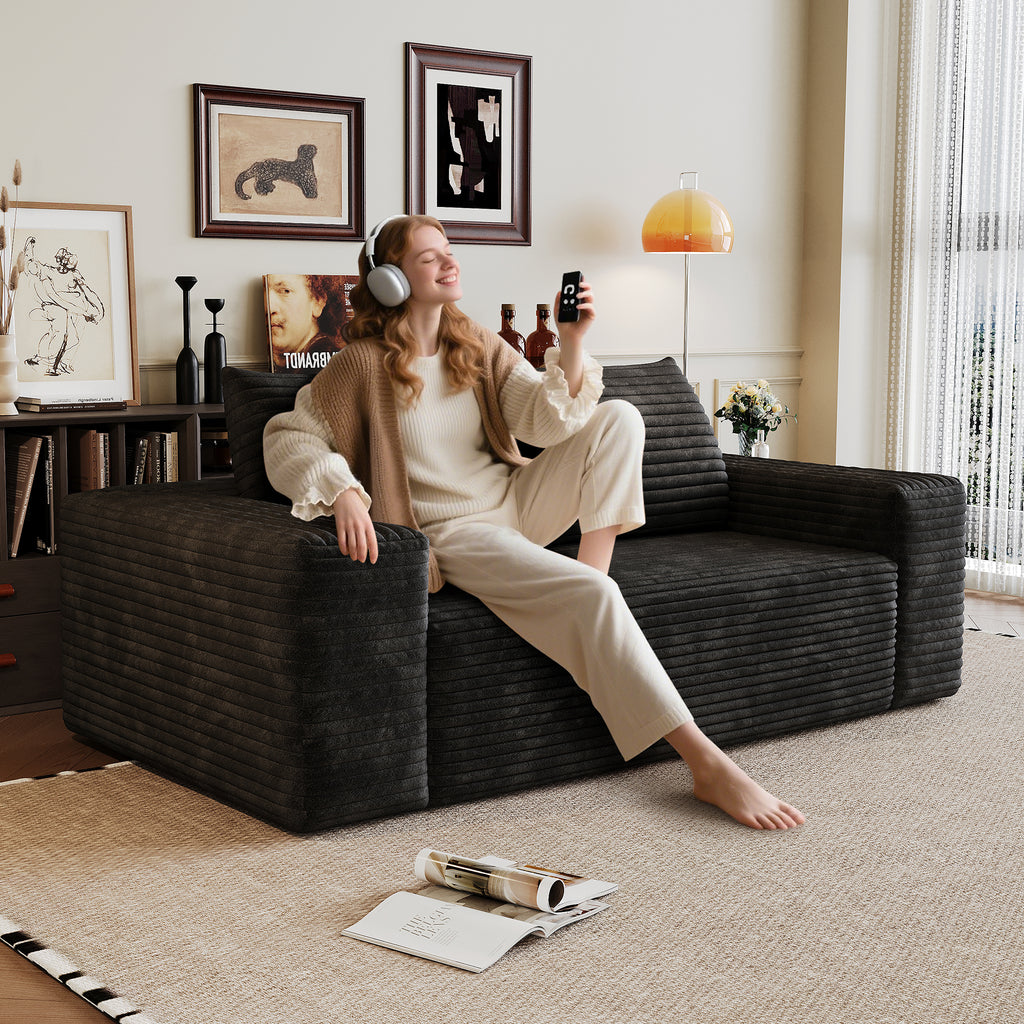 Corduroy loveseat in living room setting