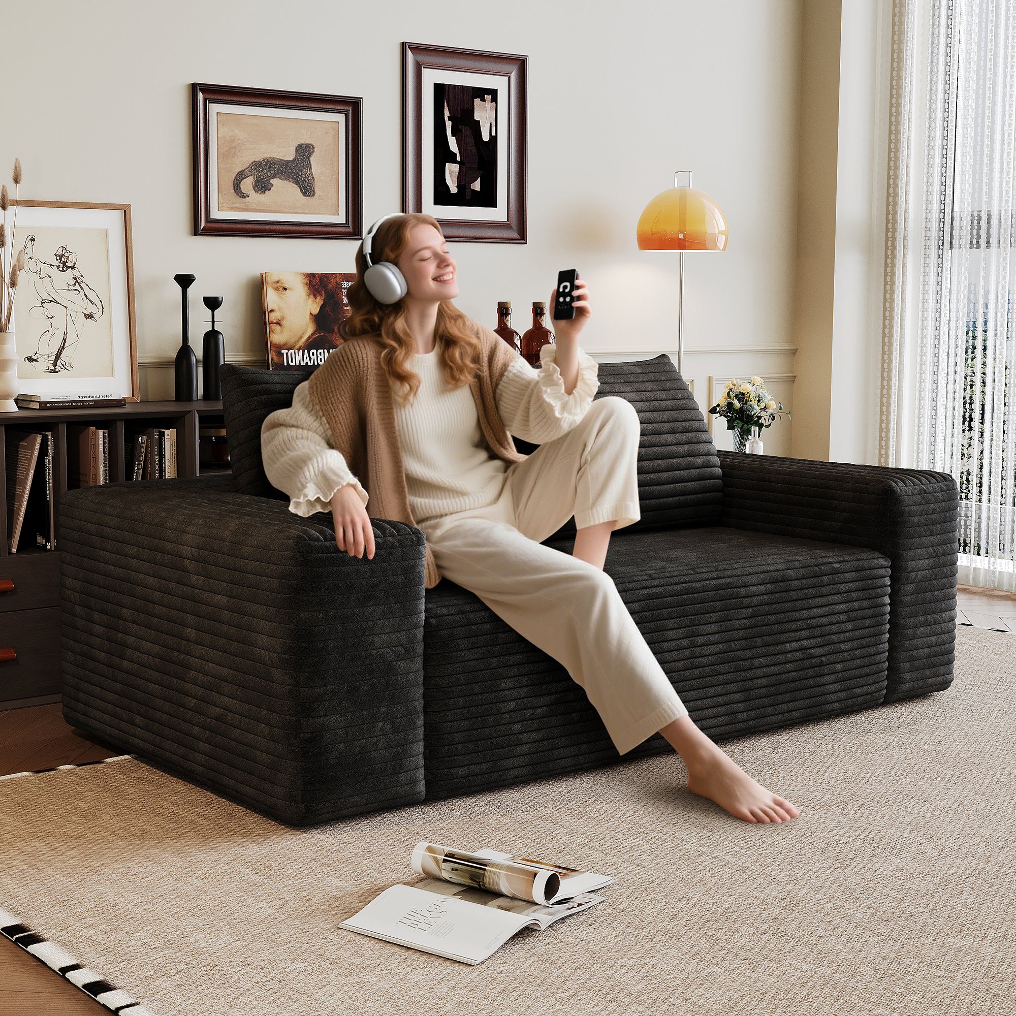 Corduroy loveseat in living room setting