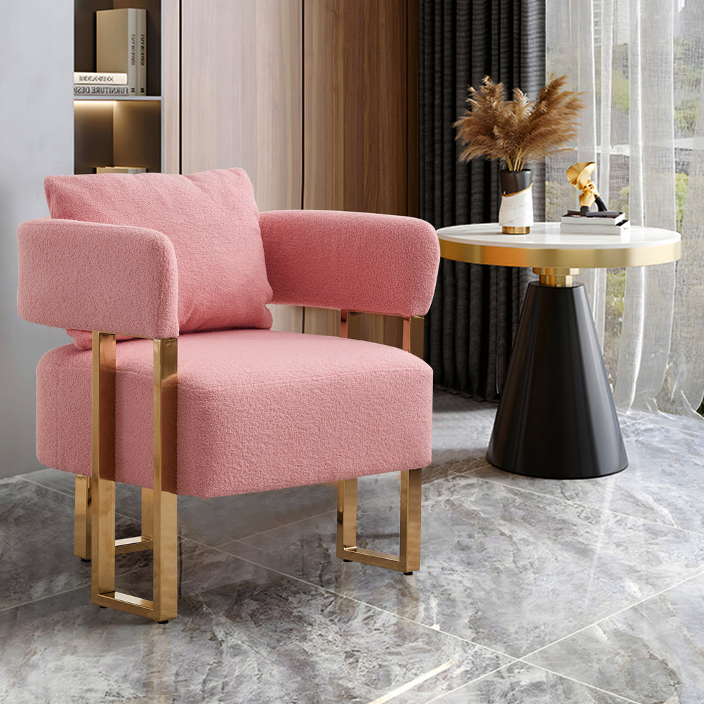 Pink accent chair in living room setting