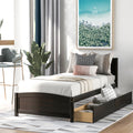 Espresso twin platform storage bed with two drawers — front view