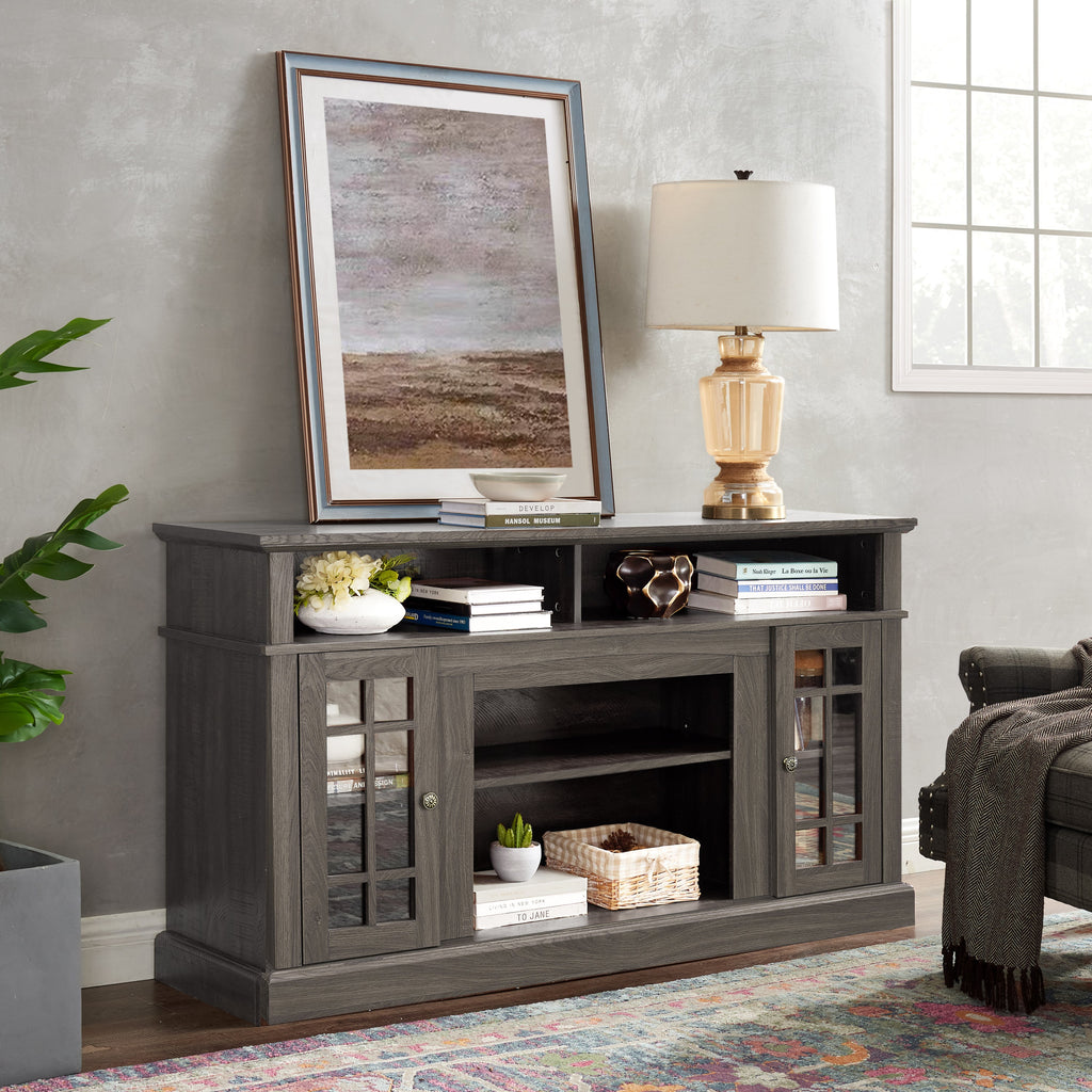 Classic TV Media Stand Modern Entertainment Console for TV Up to 65' with Open and Closed Storage Space, Espresso, 58.25'W*15.75'D*32'H