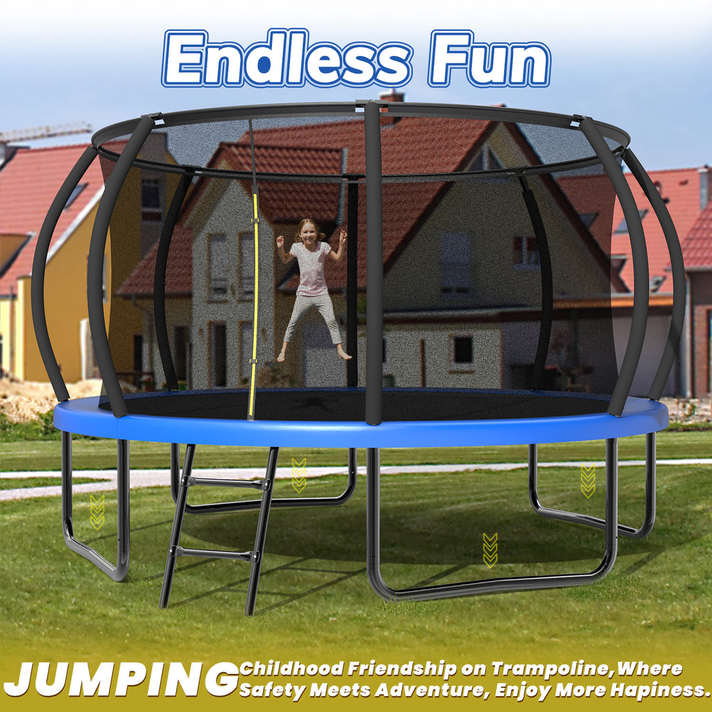 Blue 12-foot pumpkin trampoline backyard product photo