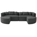 Boneless Couch Modular Sectional Sofa with Deep Seating, Curved Design, Black Boucle, 114.9'