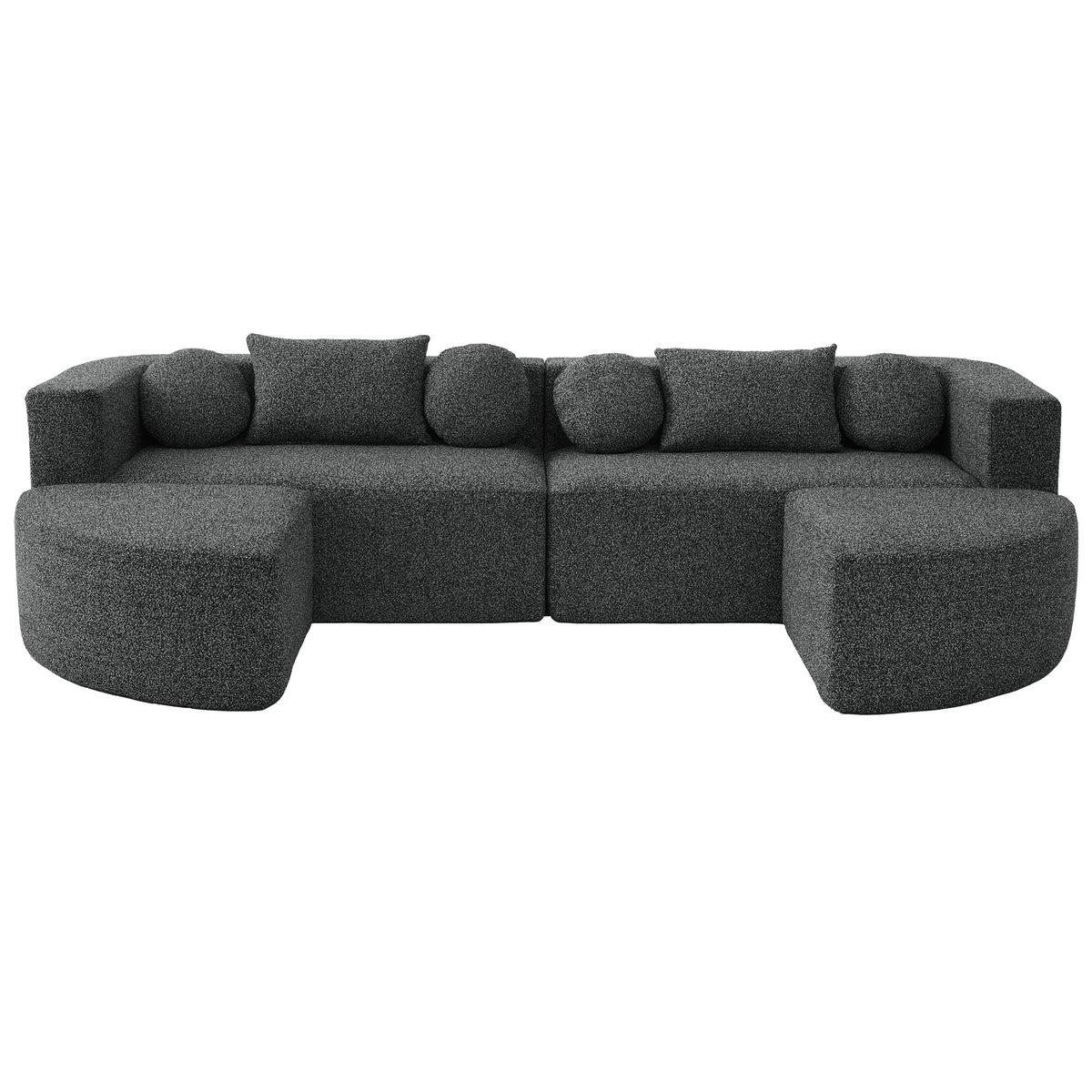 Boneless Couch Modular Sectional Sofa with Deep Seating, Curved Design, Black Boucle, 114.9'
