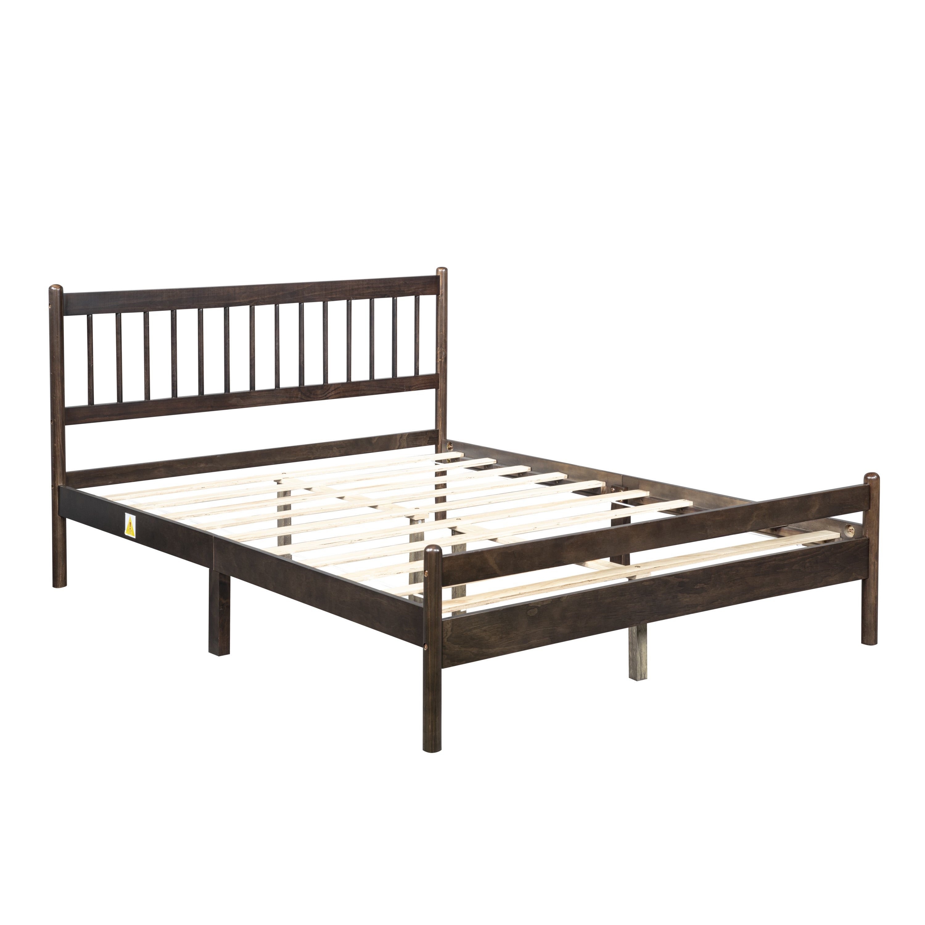 Traditional Style Queen Size Bed with Headboard and Footboard, Pinewood Bed with Strengthened Bed Frame ,Walnut