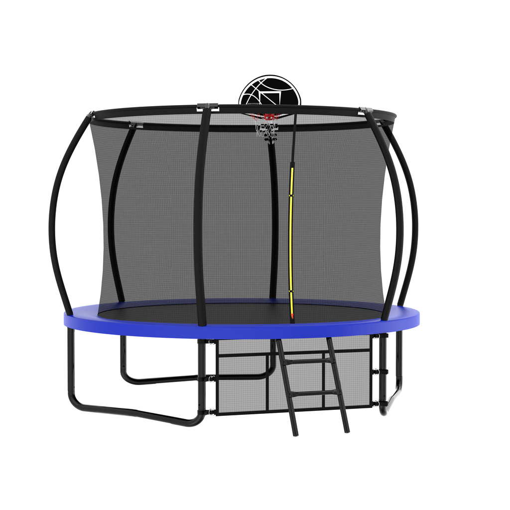 Kids backyard 10ft trampoline with basketball backboard and accessories