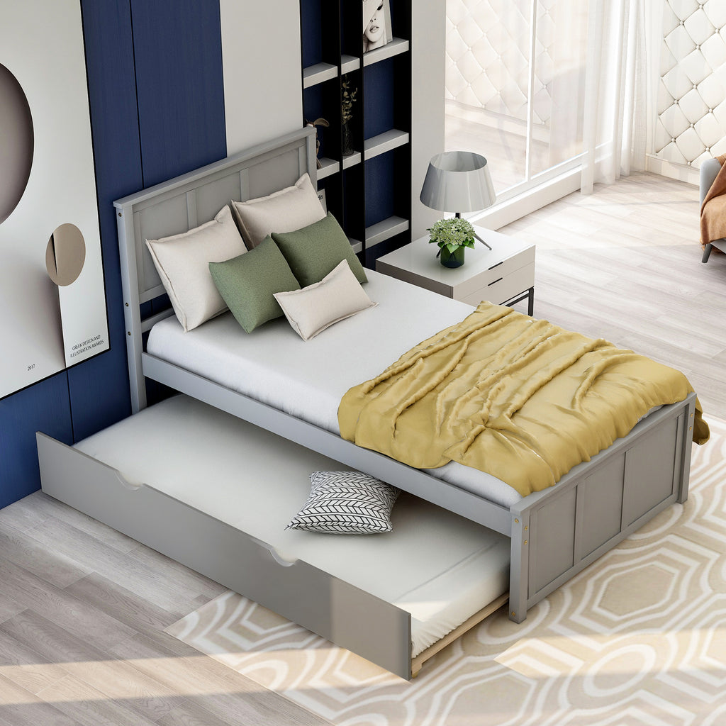 Trundle bed on wheels underneath platform frame