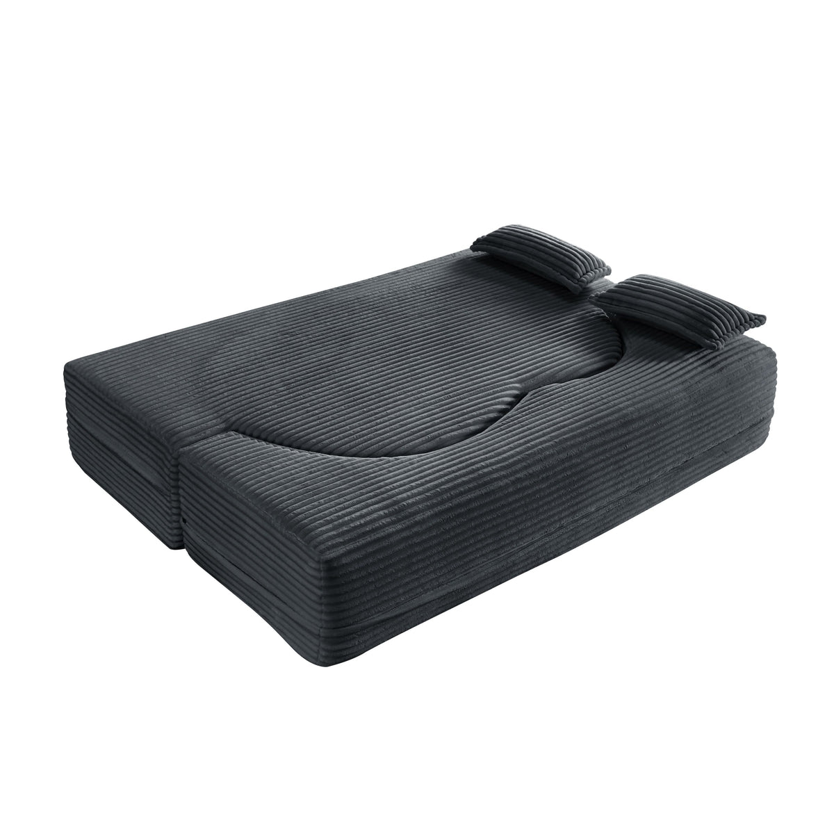 Modern Floor Sofa with 2 Pillows, Convertible Plush Corduroy Foam-Filled Sleeper Sofa Bed,15 ' Full Size Folding Mattress for Living Room, Guest Bed, no assembly required, Light Grey