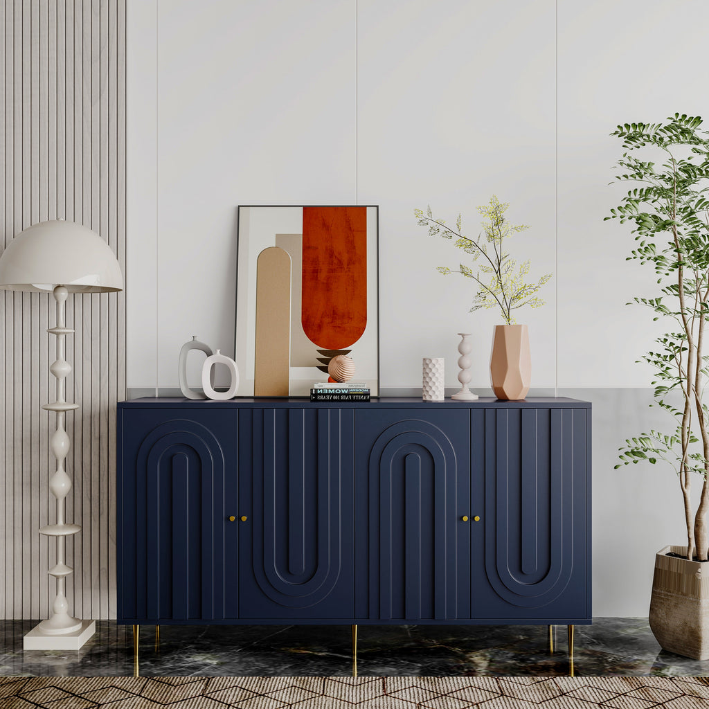 60" 4-Door Lacquered Sideboard — Gold Metal Legs & Knobs