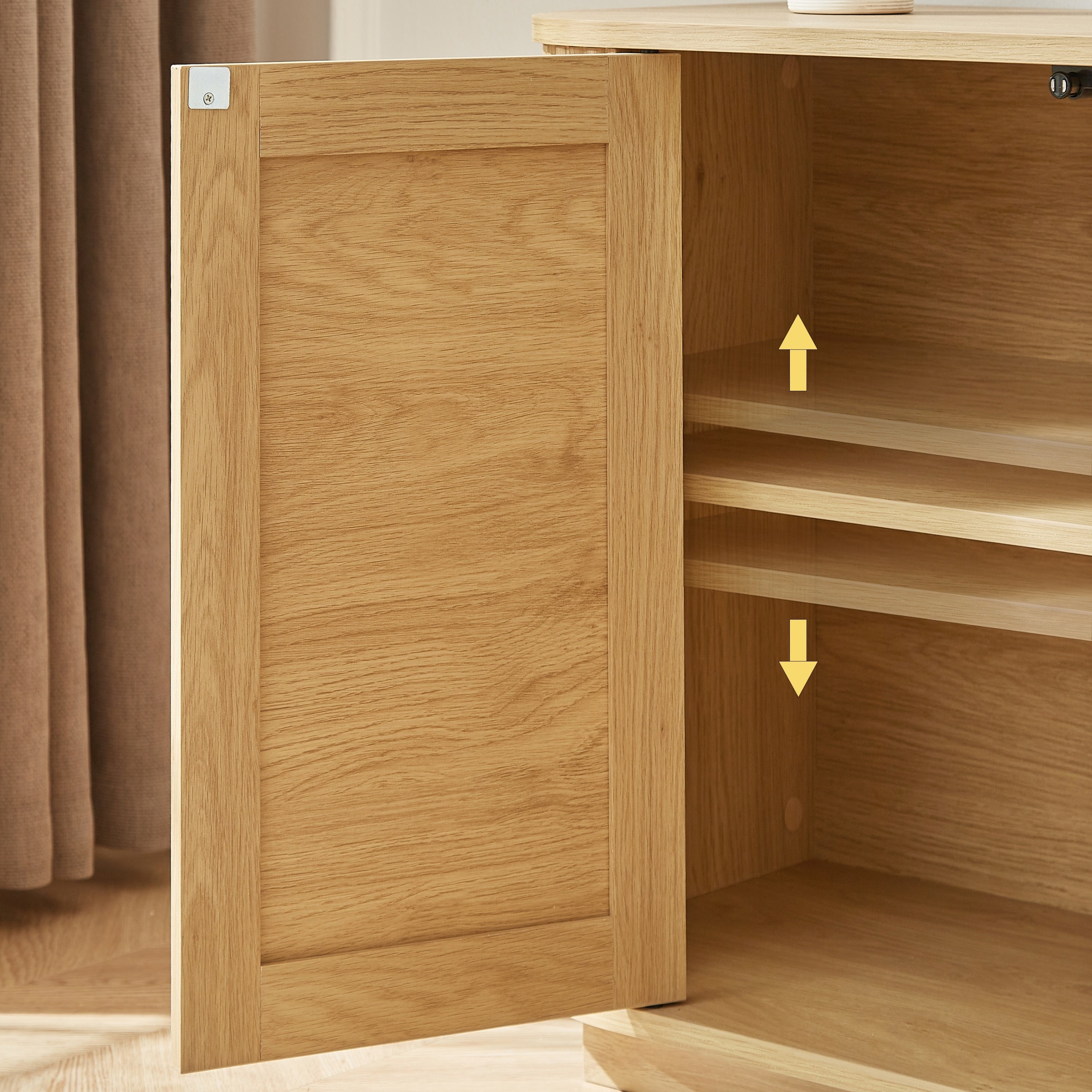 Curved edge wave molding on TV stand