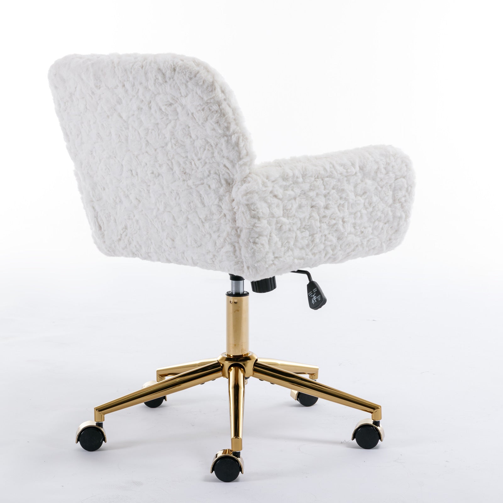 Faux Fur Office Chair — 40° Reclining with Gold Metal Base & Wheels