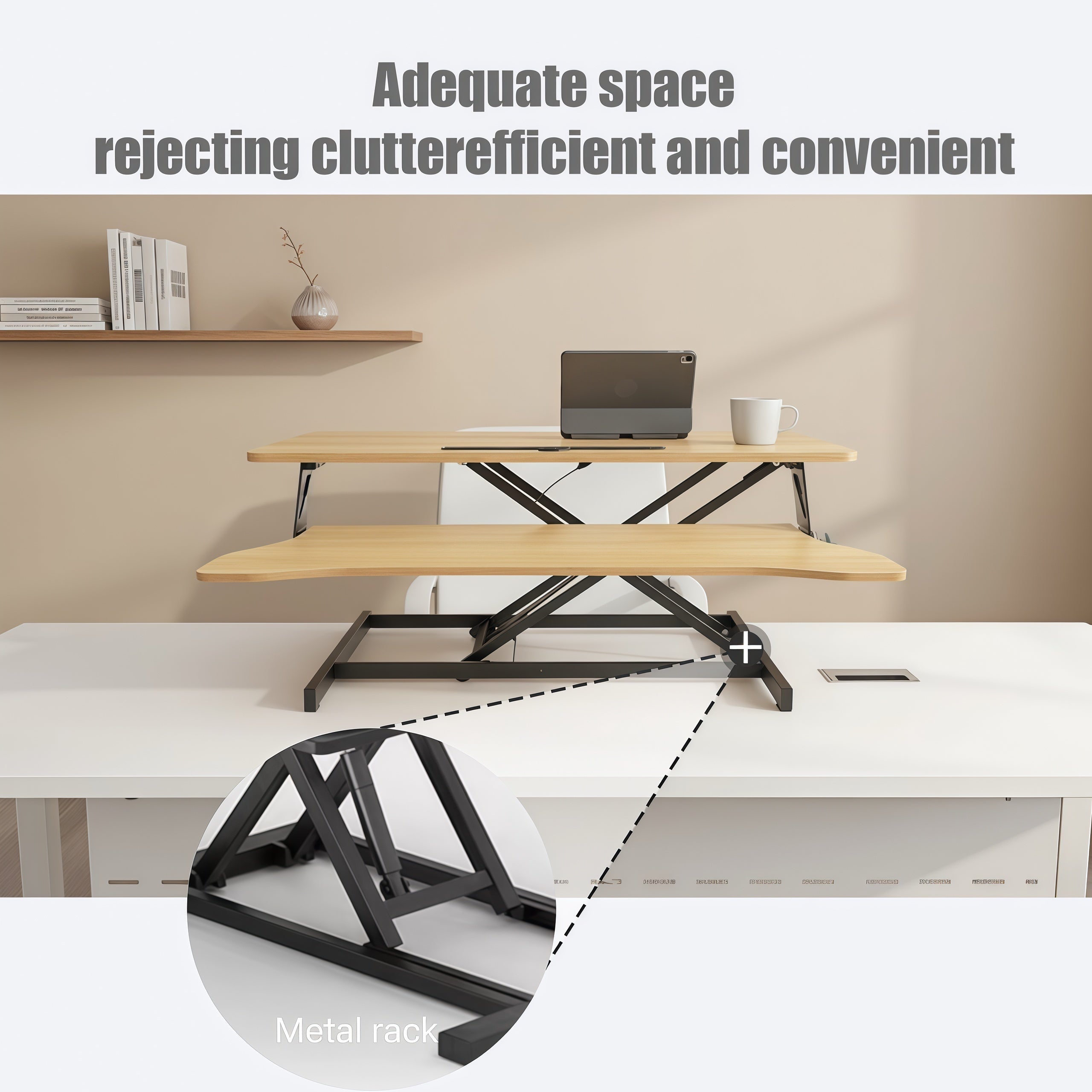 32 Inch Desk Converter, Height Adjustable Sit to Stand Riser, Dual Monitor and Laptop Workstation with Wide Keyboard Tray, Walnut Color