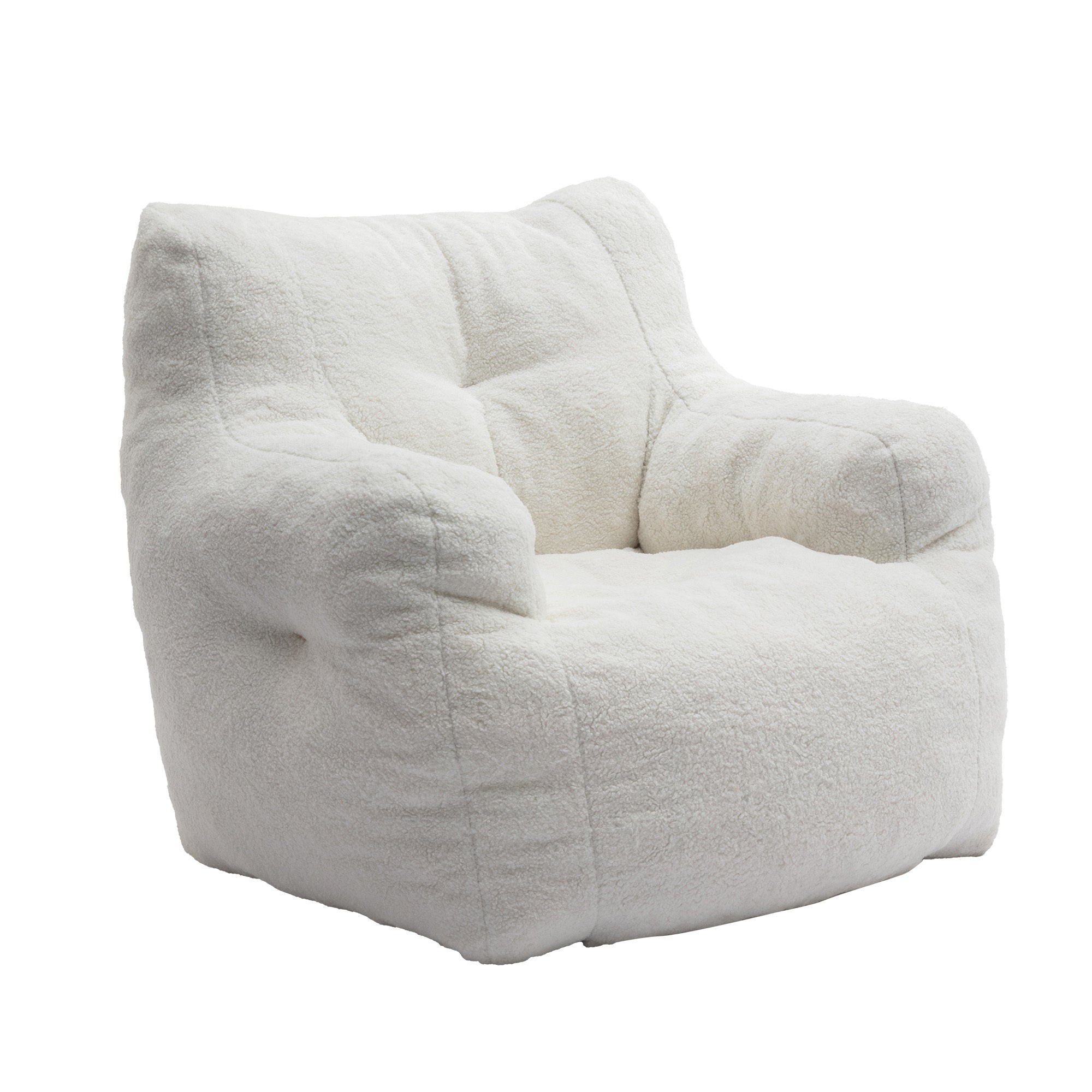Ivory teddy fabric tufted bean bag chair — front view