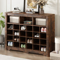 Rustic brown 24-shoe cubby console cabinet — front view