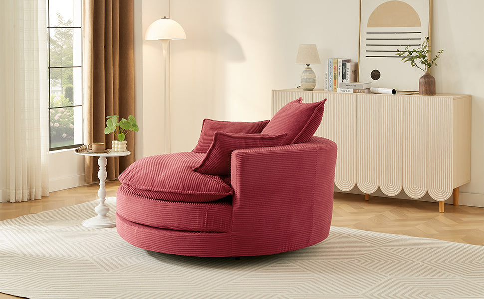 Corduroy Swivel Barrel Chair — 360° with Removable Pillows