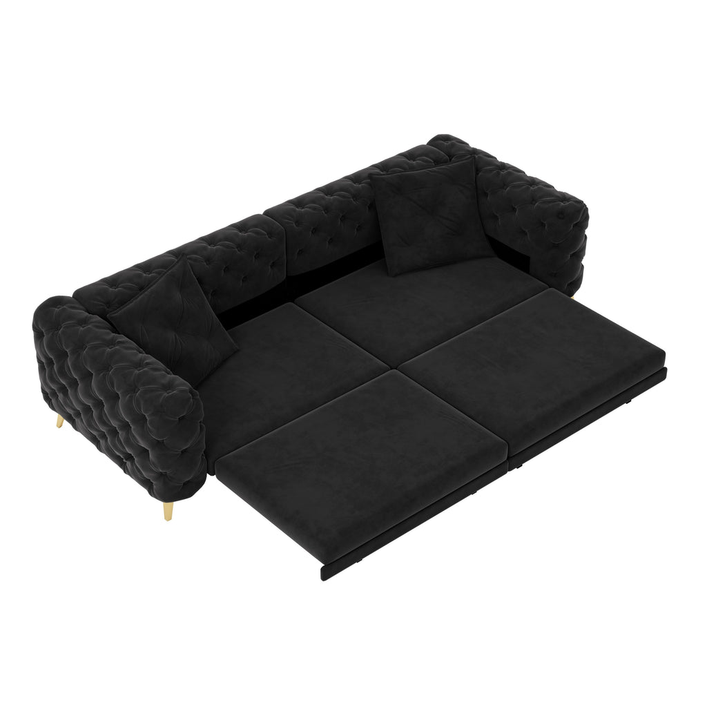 97.7' 3-in-1 Convertible Sleeper Sofa, 28.4' Deep Seat Pull Out Sofa Bed,Button Tufted Modern Sofa, 4-Seater Couch with Movable Ottoman for Apartment, Office, Bedroom,Beige/White