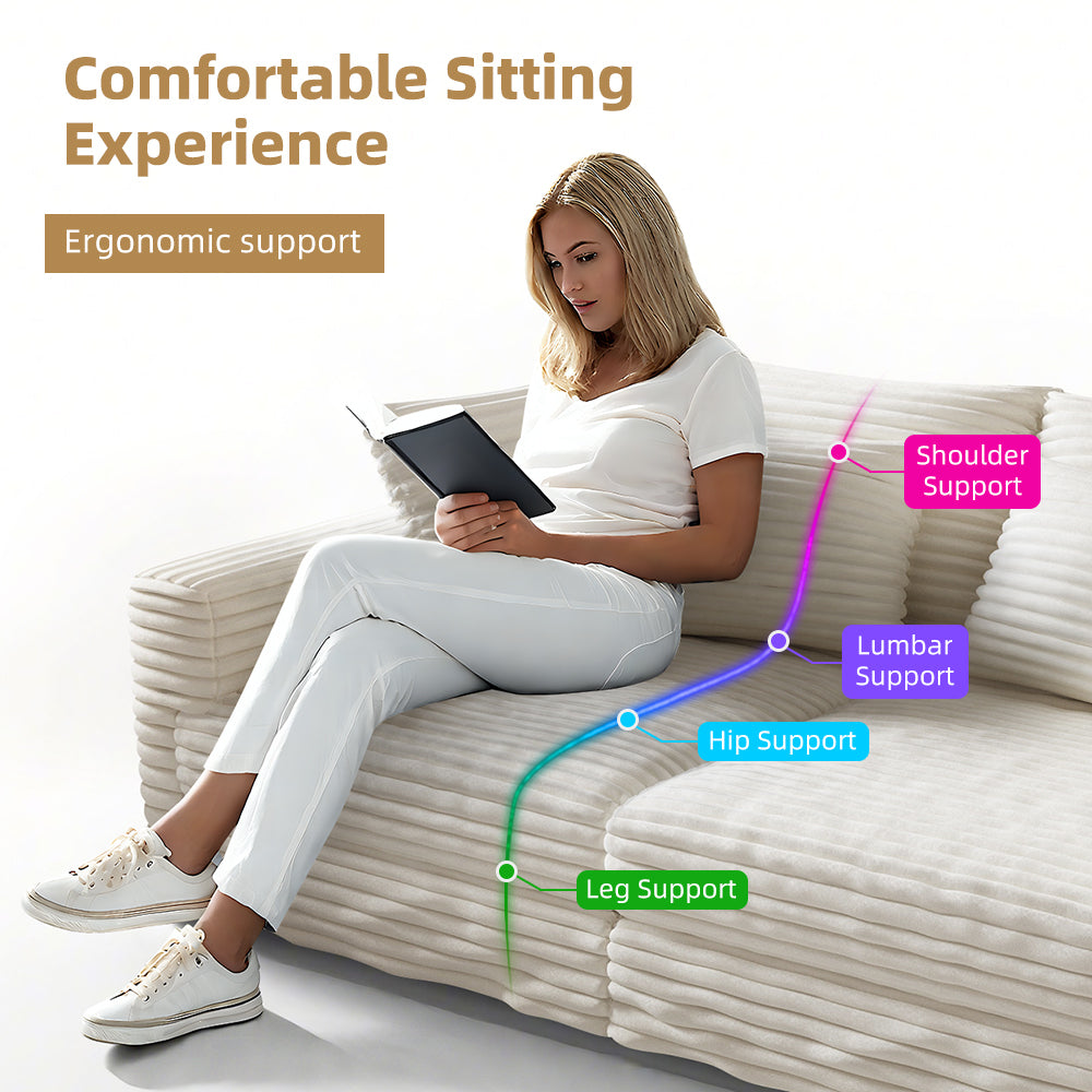 102.4 'Plush Corduroy 4-Seat Sofa,Modern Comfy Upholstered Sofa Cloud Couch,Deep Seat Couches with Soft Pillows and 3 Ottomans,Convertible Sofa Lounge Chair,Black(Old SKU:W1885S00287)
