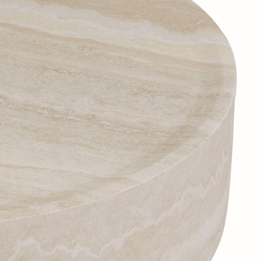 Faux travertine round table spacious surface top view