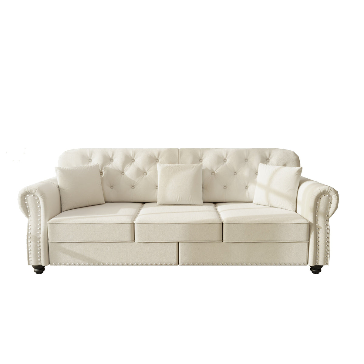82.6'Upholstered Velvet Sofa with Nailhead Trim and Rolled Armrests,Mid-Century Modern Chesterfield Sofa with Button Tufted,Includes 3 Pillows,Burgundy
