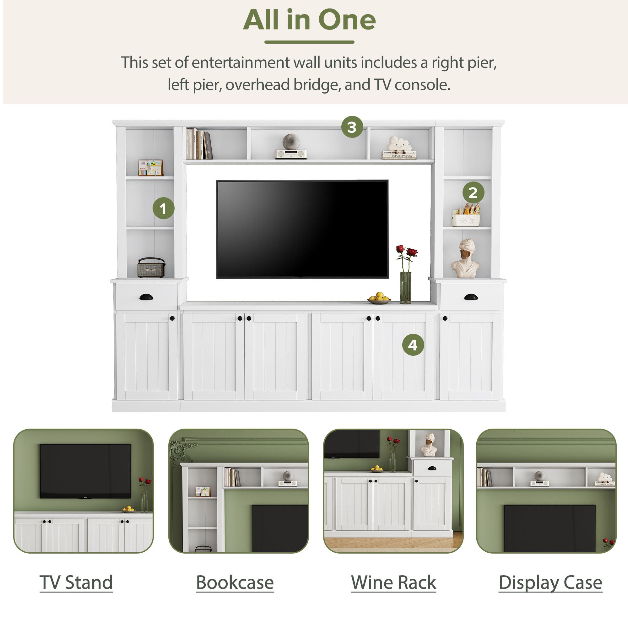 103" Entertainment Center Wall Unit with Bridge — for TVs Up to 75"