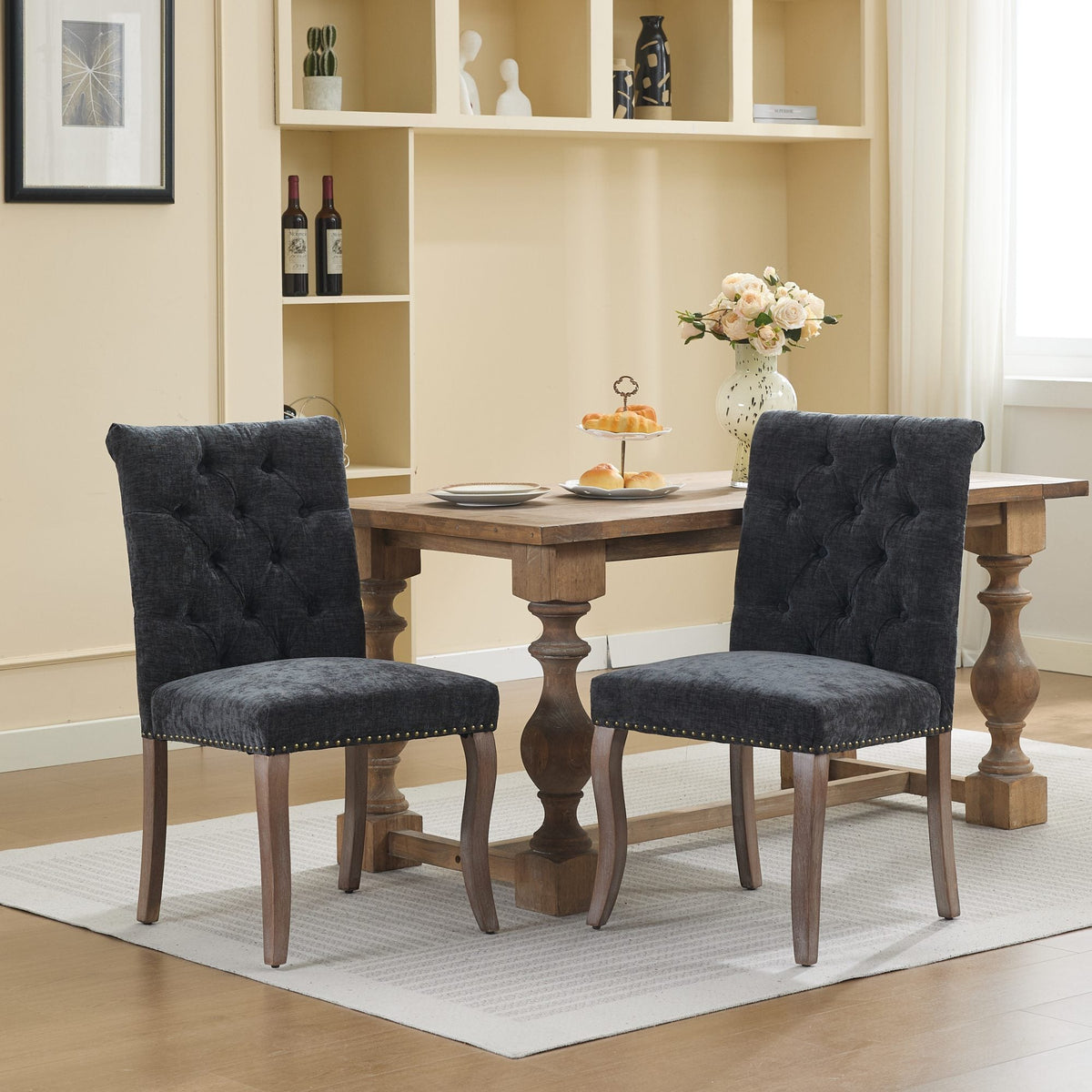 Upholstered Chenille Fabric Accent Dining Chair, Curved Solid Wood Legs, Elegant Tufted Club Dining Room Kitchen Room Arm Dining Chair, Single Pack,Olive Green,SW1895OL
