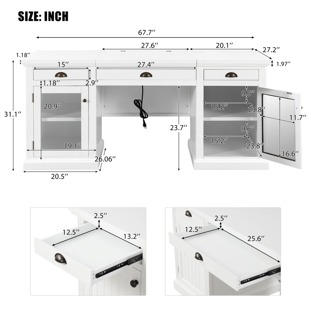 67-inch executive writing desk with drawers — full overview