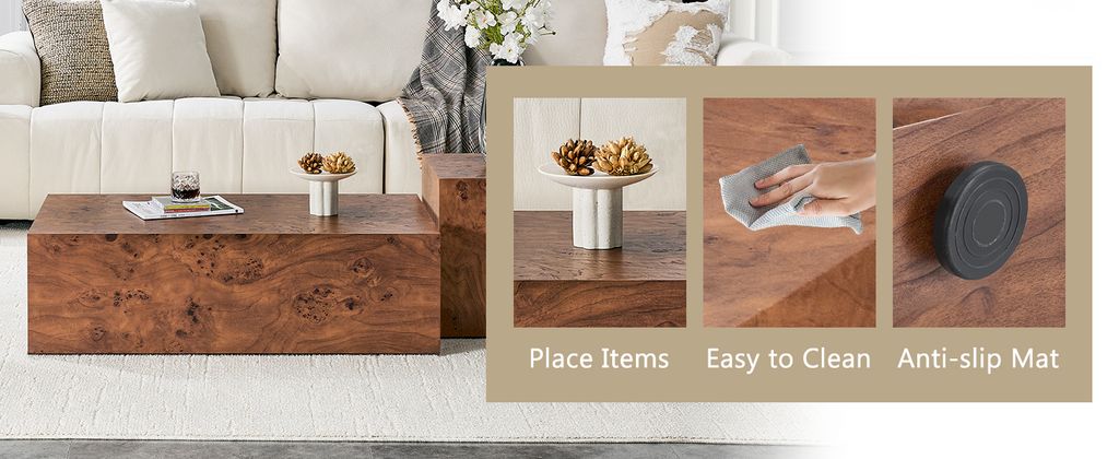 Premium walnut cube table matte finish close-up