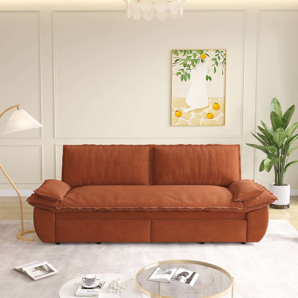 73.2' Queen Pull Out Sofa Bed,3-in-1 Convertible Sleeper Sofa,Multi-Functional Corduroy Loveseat Bed, Grey