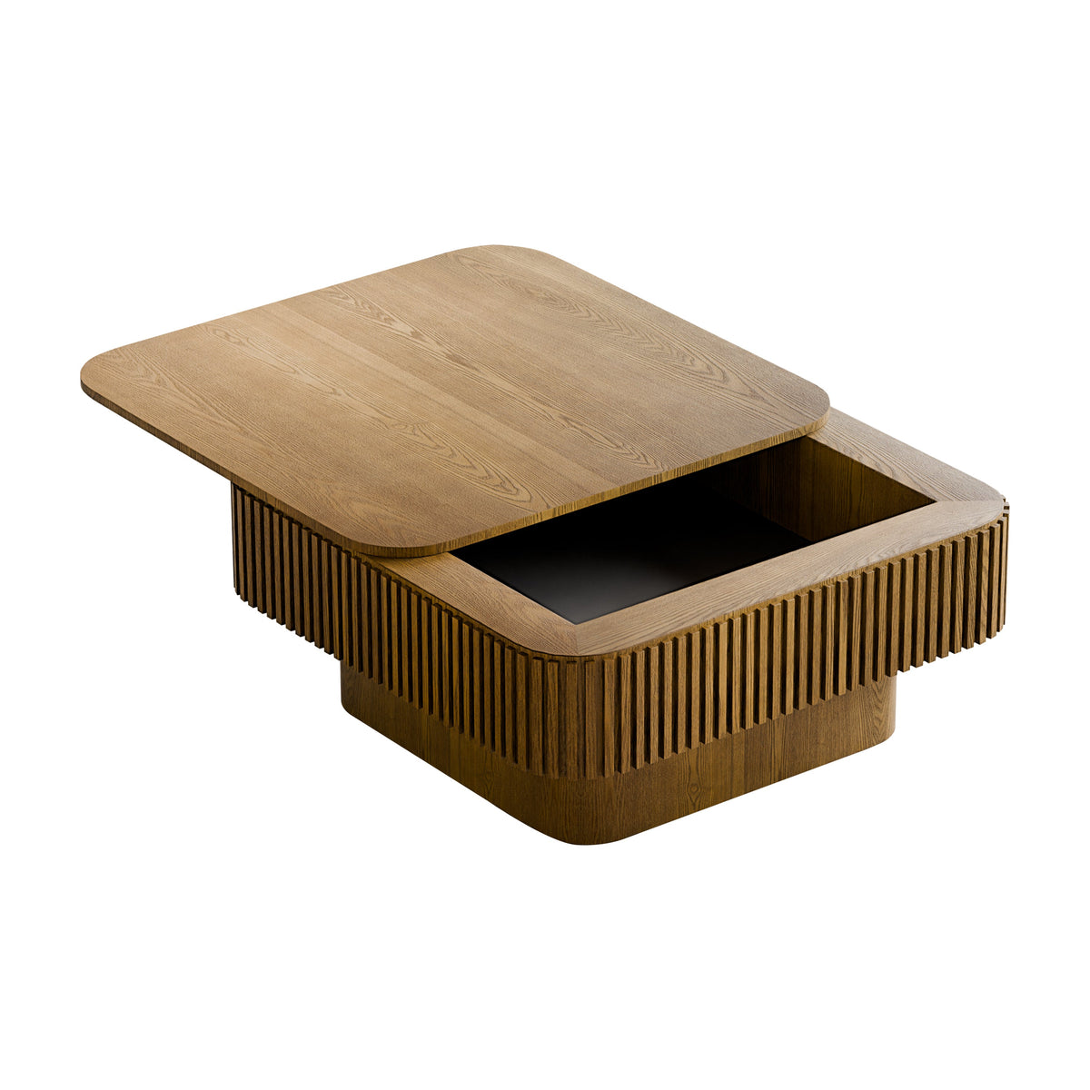 31.5'' Square Coffee Table with Storage Solid Wood Veneered Modern Coffee Table Accent Tea Table for Living Room, Bedroom, Apartment or Office, Natural Wood