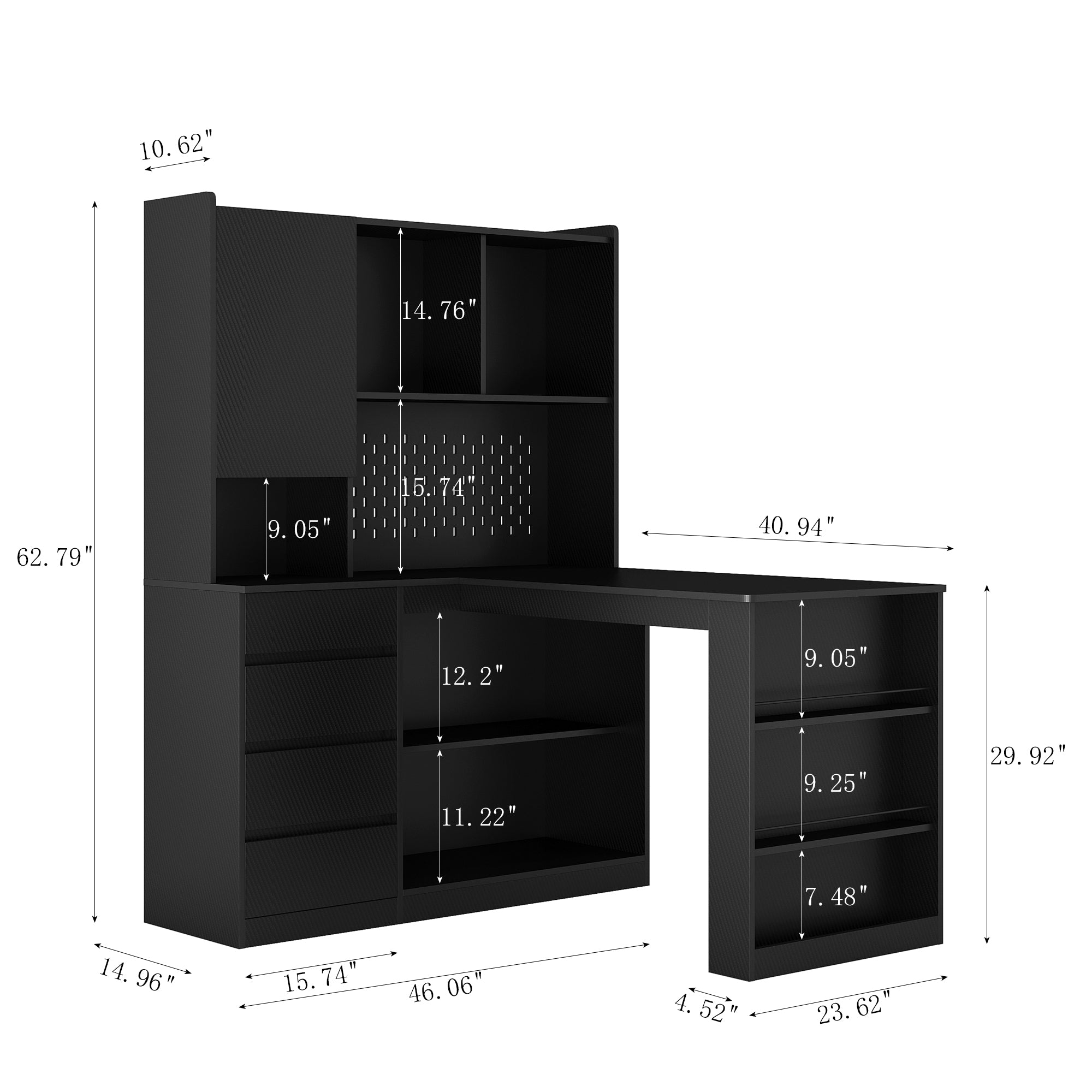 Corner desk with LED light and wide desktop workspace