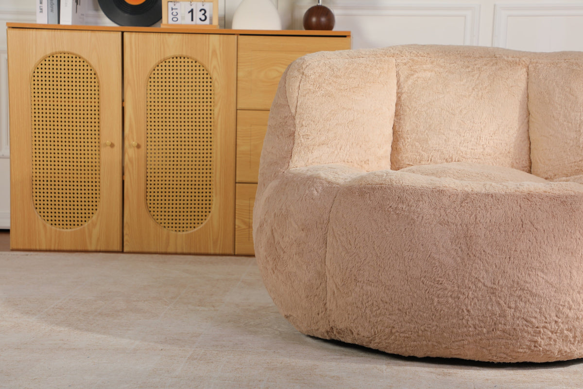 Oversized Bean Bag Chairs,Multicolor Faux Fur Couch Filled with Shredded Sponge,Large Lounger Sofa For Living Room,No Assembly Required , Pink+White+Purple